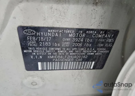 2017 Hyundai Elantra Se from USA, damaged, VIN KMHD84LF2HU409182